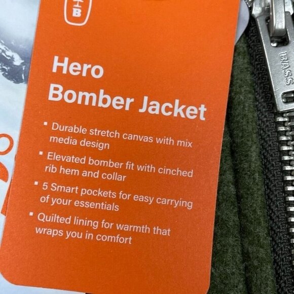 Bass Outdoor Hero Bomber Jacket Mens Large Canvas & Quilted Lining Green S166 - Picture 3 of 9